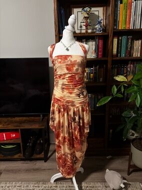 Free People Rust and Cream Floral Halter Maxi Dress